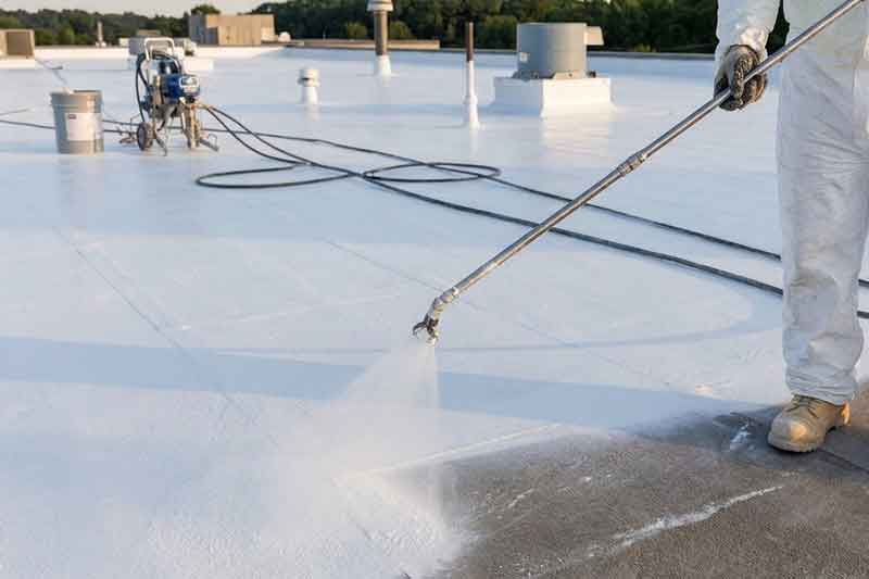 Flat Roof Repair by spraying a liquid rubber, forming a seamless membrane.