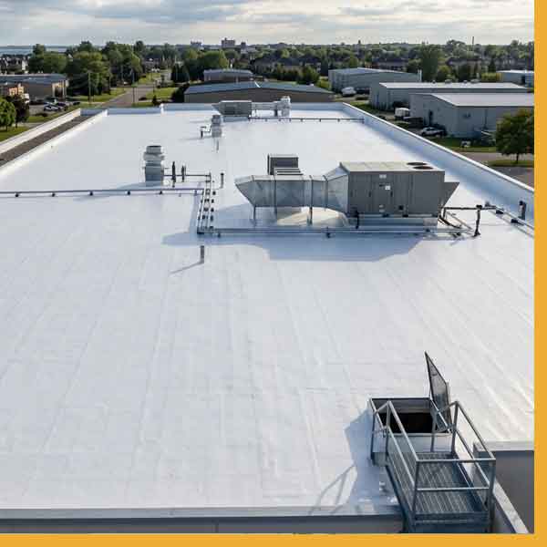 Liquid rubber applied to a commercial flat roofing in Leamington, Ontario.